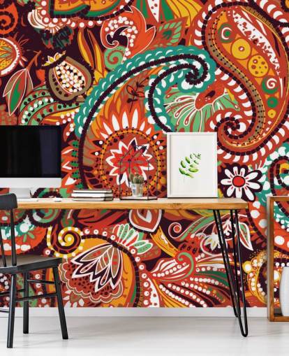 orange, red and green paisley wallpaper orange, red and green paisley wallpaper