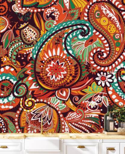 orange, red and green paisley wallpaper orange, red and green paisley wallpaper