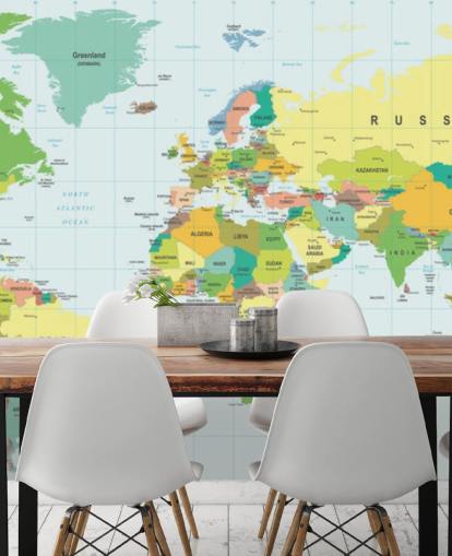 colorful customizable world map wallpaper mural called Detailed World Map for kid's bedrooms and schools colorful customizable world map wallpaper mural called Detailed World Map for kid's bedrooms and schools