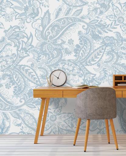 floral blå og hvit paisley mønster tapet floral blå og hvit paisley mønster tapet