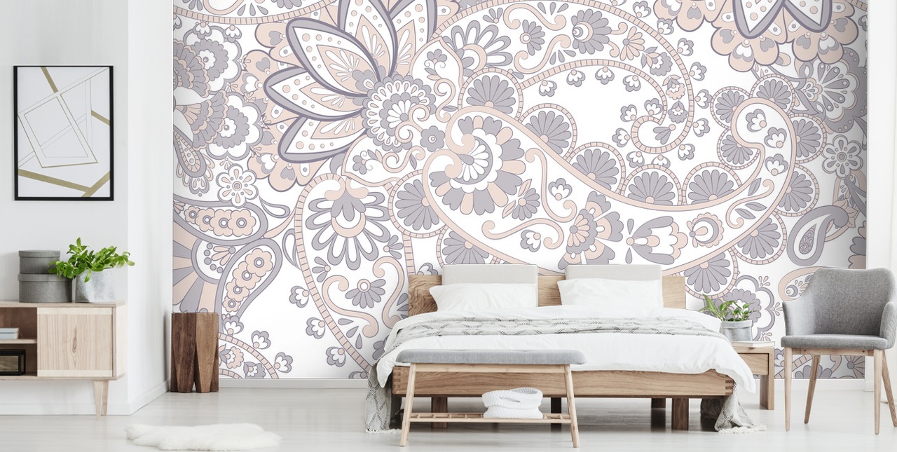 hellgraue und braune Paisley-Tapete
