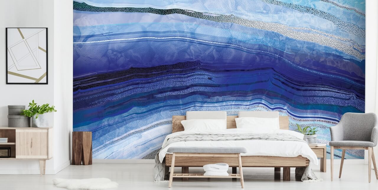 carta da parati geode blu scuro, azzurro e argento