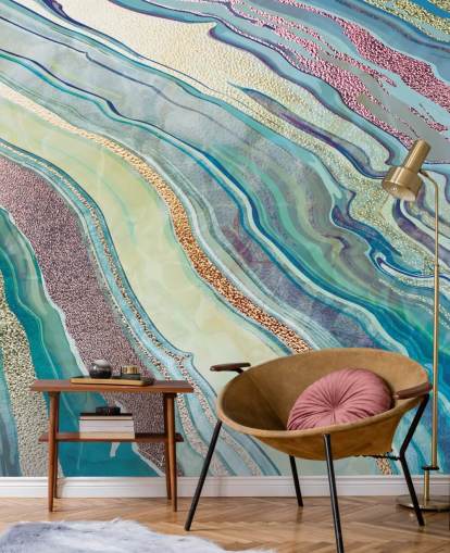 blauw en roze marmereffect behang blauw en roze marmereffect behang