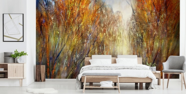 papel pintado de árboles de otoño amarillo y naranja