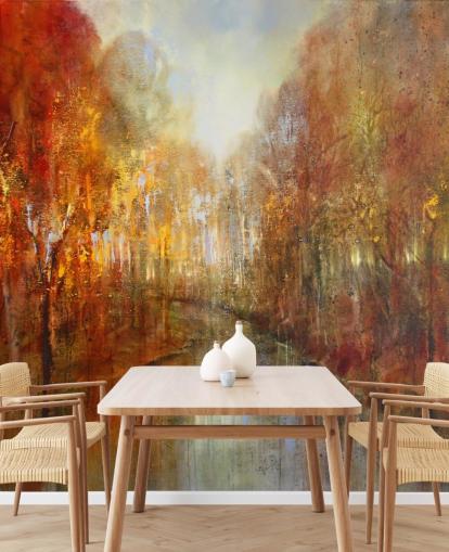 orange och gul målade skog tapeter orange och gul målade skog tapeter