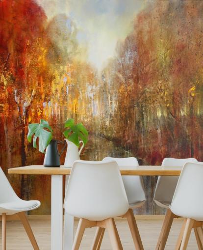 orange und gelb bemalte Waldtapete orange und gelb bemalte Waldtapete