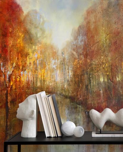 orange and yellow painted forest wallpaper orange and yellow painted forest wallpaper