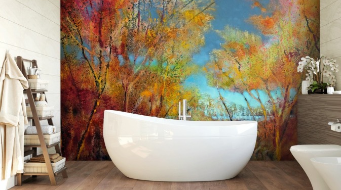 papel pintado de árbol naranja y amarillo