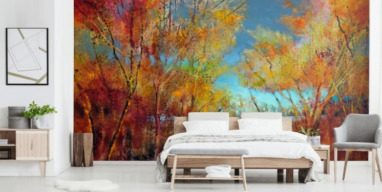 papel pintado de árbol naranja y amarillo