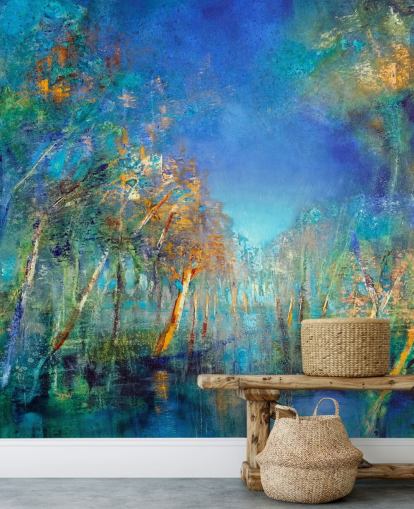 papier peint forêt peint bleu et vert papier peint forêt peint bleu et vert