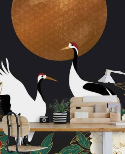 carta da parati aironi e fiori rossi carta da parati aironi e fiori rossi