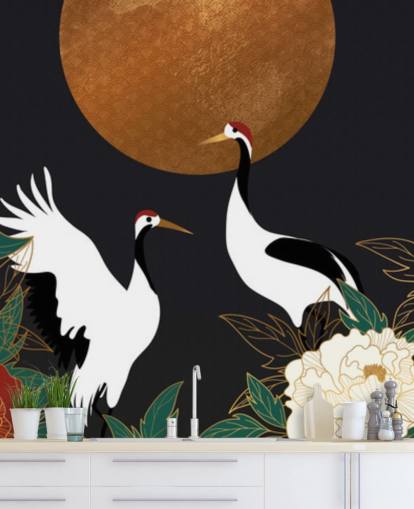 hägrar och röda blommor tapeter hägrar och röda blommor tapeter