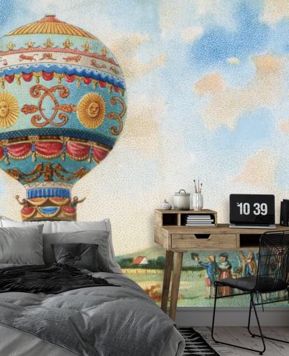 antiek schilderij van heteluchtballon behang antiek schilderij van heteluchtballon behang