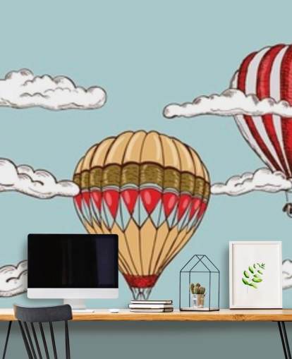 balões de ar quente ilustrados amarelos e vermelhos papel de parede balões de ar quente ilustrados amarelos e vermelhos papel de parede