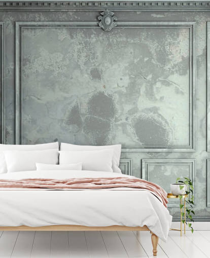 blå, grøn, sølvfarvet vintage panelvægge tapet blå, grøn, sølvfarvet vintage panelvægge tapet