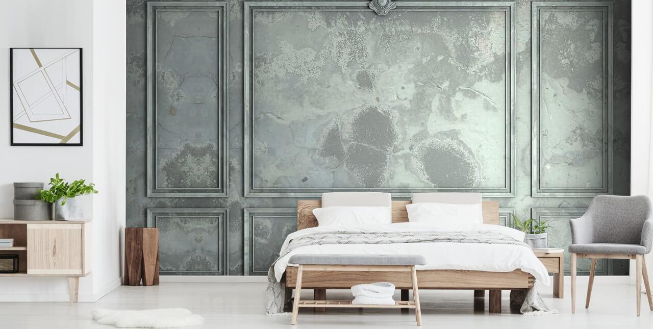 blue, green, silver toned vintage panel walls wallpaper