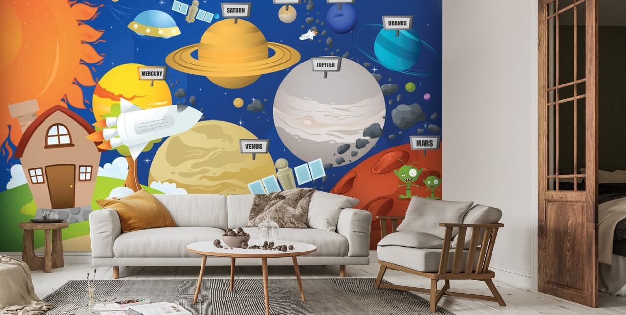 Astronaut and Planet System Wallpaper | Wallsauce UK