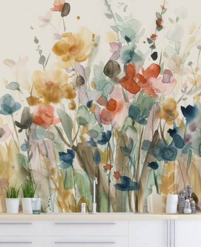 kleurrijk bloemenbehang op maat genaamd In Full Bloom van Carol Robinson voor slaapkamers, woonkamers en keukens kleurrijk bloemenbehang op maat genaamd In Full Bloom van Carol Robinson voor slaapkamers, woonkamers en keukens