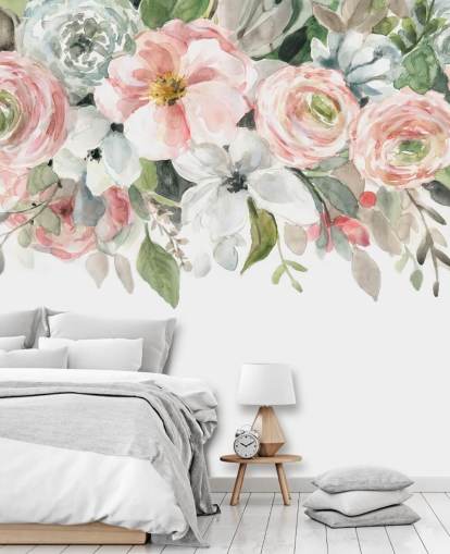 papier peint fleurs peintes rose pastel et gris papier peint fleurs peintes rose pastel et gris