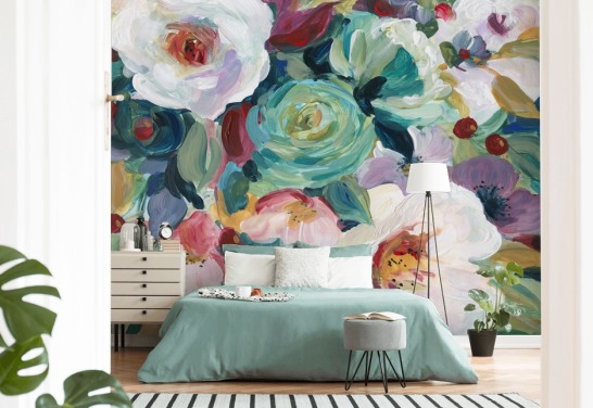papel pintado flores pintadas de colores