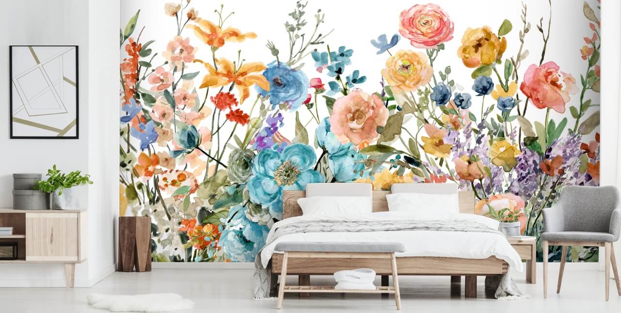 multicoloured growing flowers wallpaper