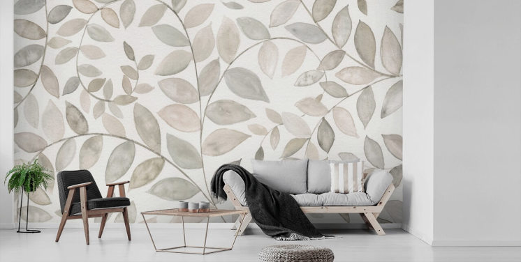 papel pintado de hojas gris pálido