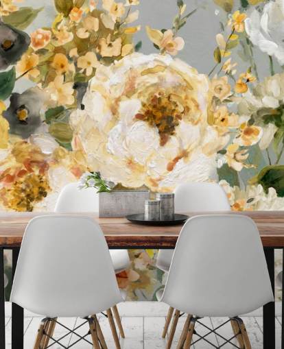 papier peint floral moutarde, blanc et gris papier peint floral moutarde, blanc et gris