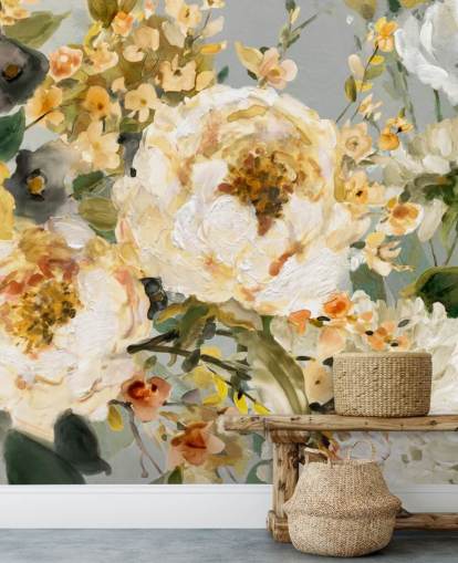 carta da parati floreale senape, bianca e grigia carta da parati floreale senape, bianca e grigia