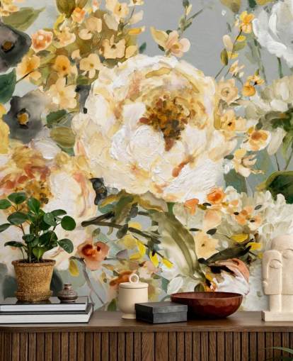 sinappi, valkoinen ja harmaa kukka tapetti sinappi, valkoinen ja harmaa kukka tapetti