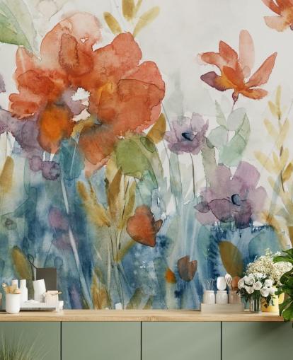 Aquarell-Blumen-Tapete Aquarell-Blumen-Tapete