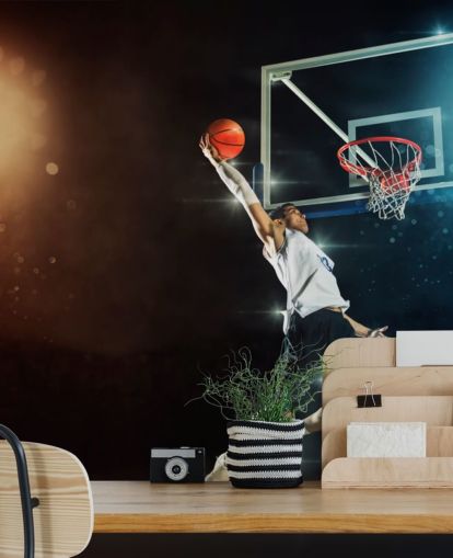 basketball wallpaper mural called Slam Dunk for bedrooms, schools and gyms basketball wallpaper mural called Slam Dunk for bedrooms, schools and gyms