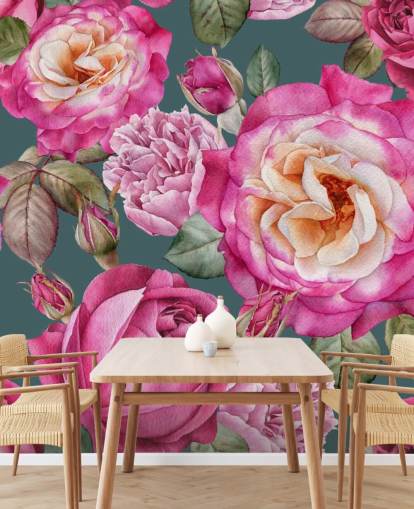 flores cor de rosa e rosas com papel de parede de fundo verde flores cor de rosa e rosas com papel de parede de fundo verde
