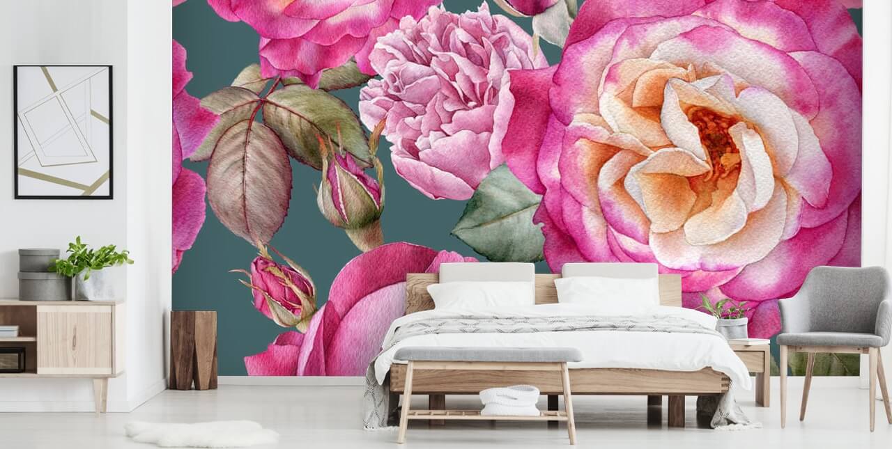 fleurs roses et roses avec fond d'écran vert
