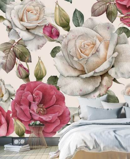 akvarel pink og hvid rose tapet akvarel pink og hvid rose tapet