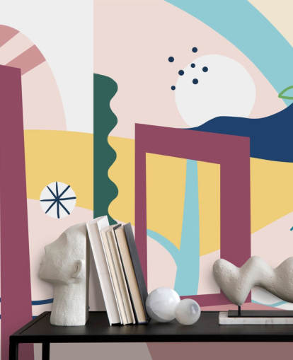 paars, oranje, blauw, groen abstract straatbehang paars, oranje, blauw, groen abstract straatbehang