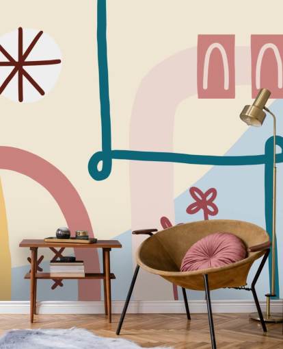 pastelli abstrakti line art tapetti seinämaalaus pastelli abstrakti line art tapetti seinämaalaus