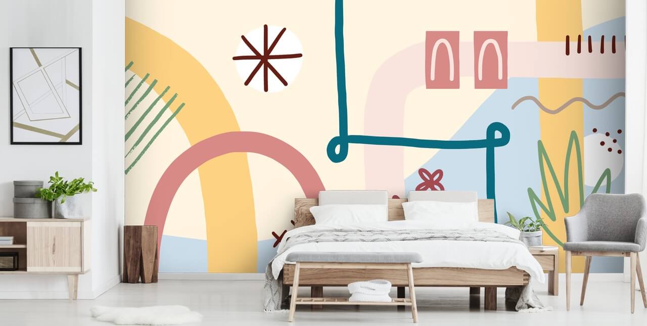 pastel abstracte line art behang muurschildering pastel abstracte line art behang muurschildering