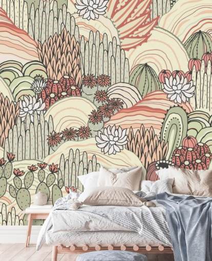 terrakotta ja oliivinvihreä kaktus kasvit tapetti terrakotta ja oliivinvihreä kaktus kasvit tapetti