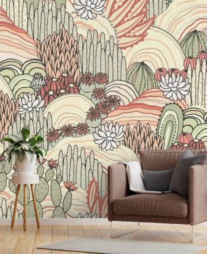 terracotta og olivengrøn kaktus planter tapet terracotta og olivengrøn kaktus planter tapet