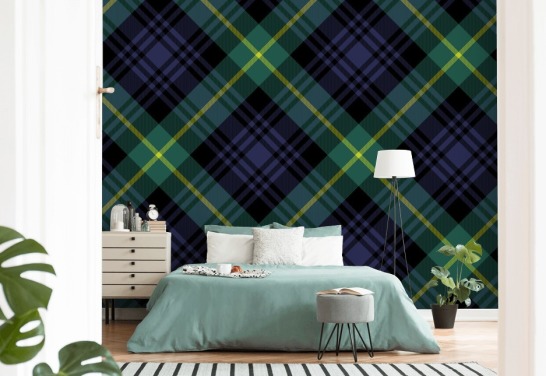 marine blauw en donkergroen patroon behang