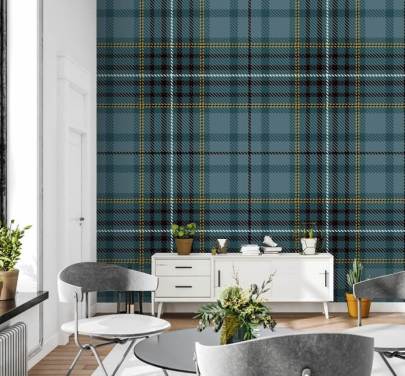 geel en groenblauw tartan behang