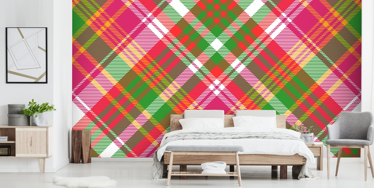 rosa, grønn og hvit tartan tapet