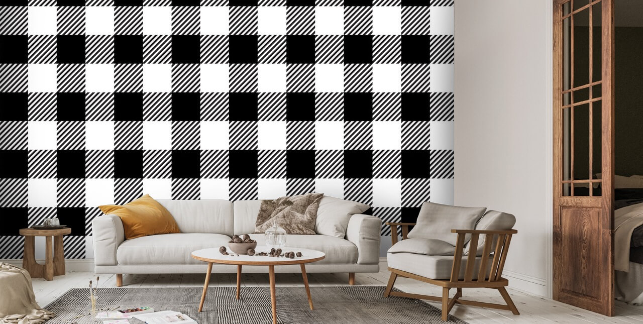 Schwarz Wei Gingham Wandgem Lde Wallsauce De