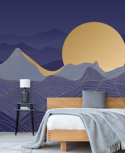 blue and gold coloured mountain line art wallpaper blue and gold coloured mountain line art wallpaper
