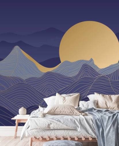 blue and gold coloured mountain line art wallpaper blue and gold coloured mountain line art wallpaper