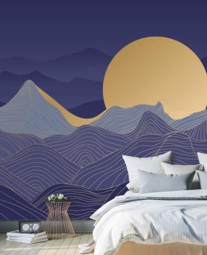 blue and gold coloured mountain line art wallpaper blue and gold coloured mountain line art wallpaper