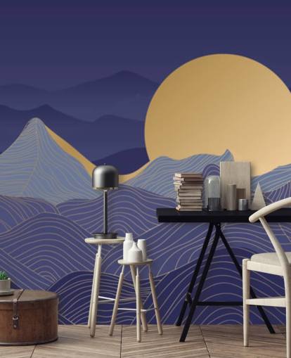 blue and gold coloured mountain line art wallpaper blue and gold coloured mountain line art wallpaper