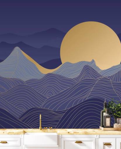 blue and gold coloured mountain line art wallpaper blue and gold coloured mountain line art wallpaper