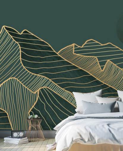 fond d'écran montagne et lune vert foncé et or fond d'écran montagne et lune vert foncé et or