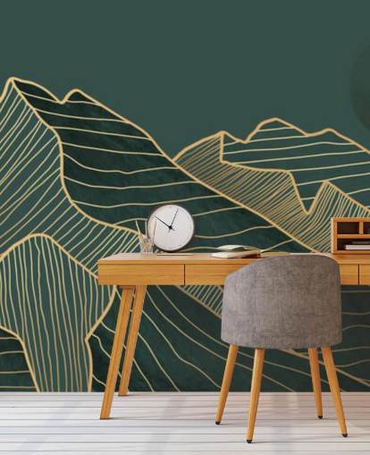 dark green and gold line mountain and moon wallpaper dark green and gold line mountain and moon wallpaper